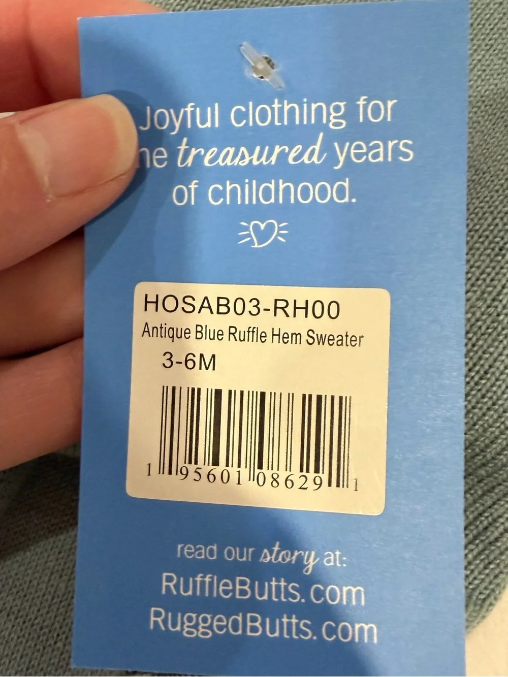 NWT RuffleButts Colorful Antique Blue Button Back Ruffle Knit Swearer Girls 3-6M